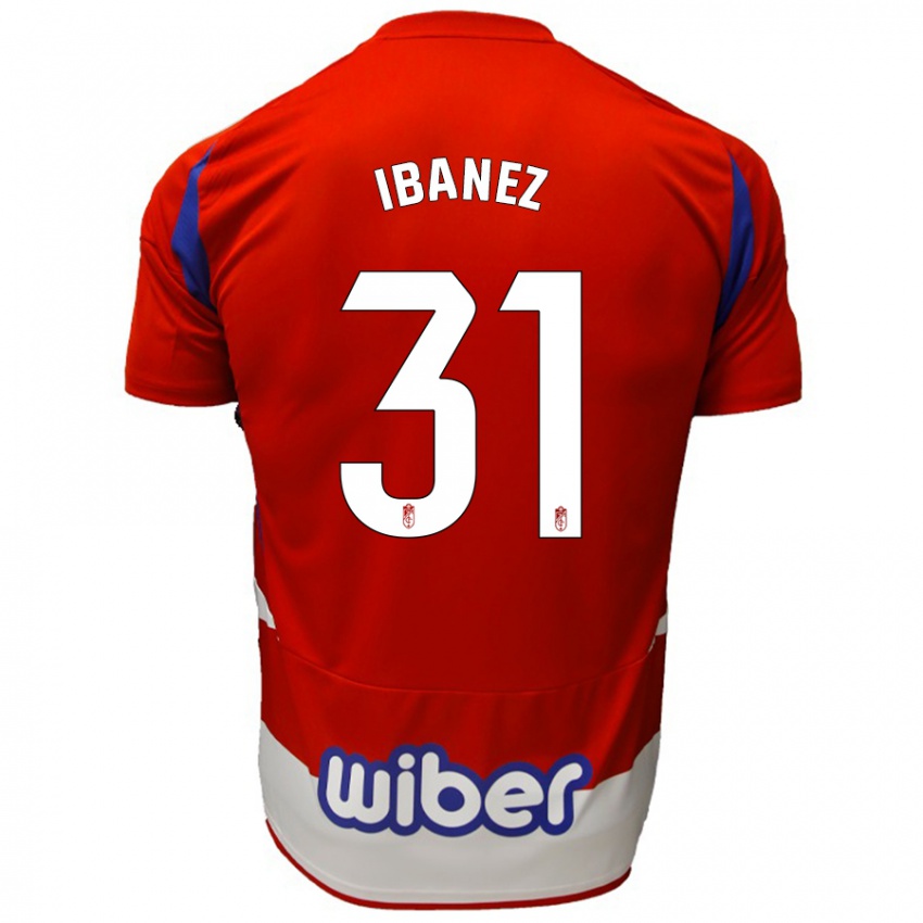 Niño Camiseta Alba Ibáñez #31 Rojo Blanco Azul 1ª Equipación 2024/25 La Camisa Chile