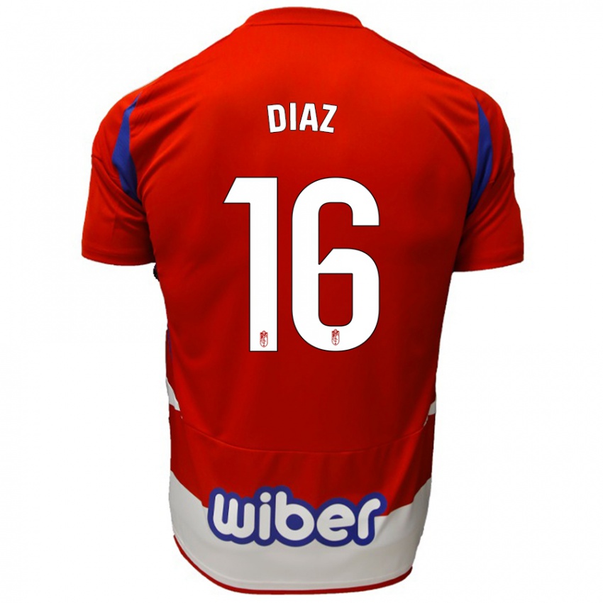 Niño Camiseta Víctor Díaz #16 Rojo Blanco Azul 1ª Equipación 2024/25 La Camisa Chile