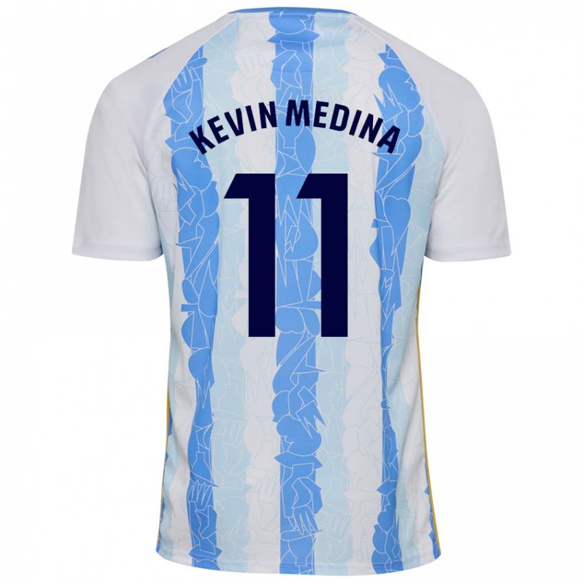 Niño Camiseta Kevin Medina #11 Blanco Azul 1ª Equipación 2024/25 La Camisa Chile