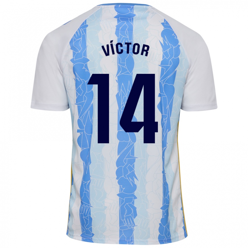 Niño Camiseta Víctor García #14 Blanco Azul 1ª Equipación 2024/25 La Camisa Chile