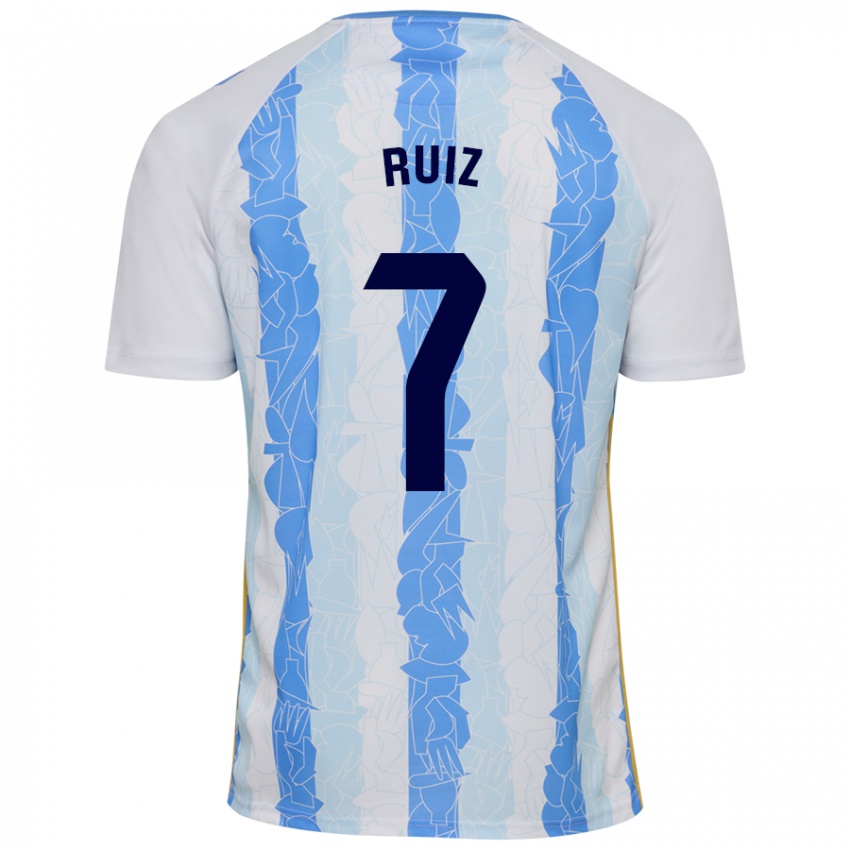 Niño Camiseta María Ruiz #7 Blanco Azul 1ª Equipación 2024/25 La Camisa Chile