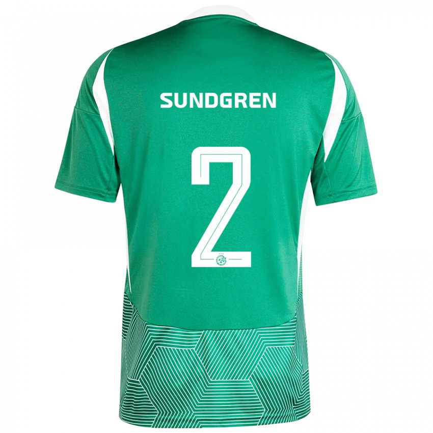 Niño Camiseta Daniel Sundgren #2 Verde Blanco 1ª Equipación 2024/25 La Camisa Chile