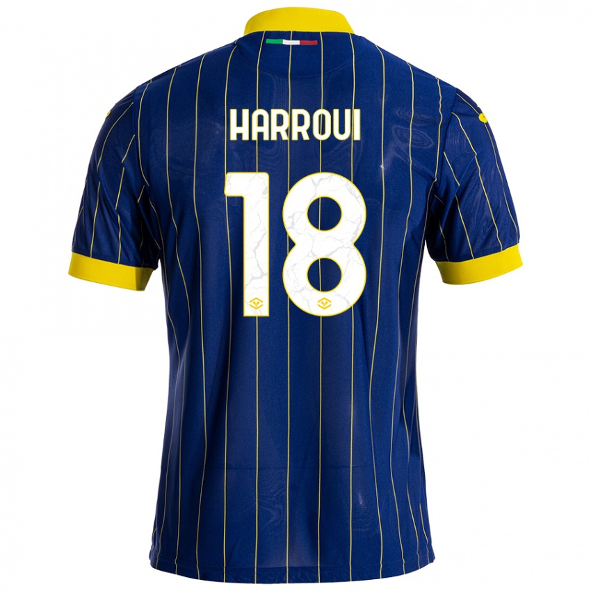 Niño Camiseta Abdou Harroui #18 Azul Amarillo 1ª Equipación 2024/25 La Camisa Chile