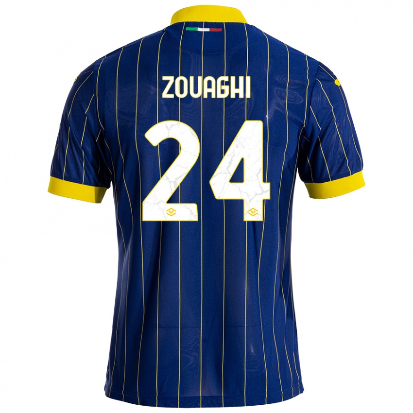 Niño Camiseta Thomas Zouaghi #24 Azul Amarillo 1ª Equipación 2024/25 La Camisa Chile