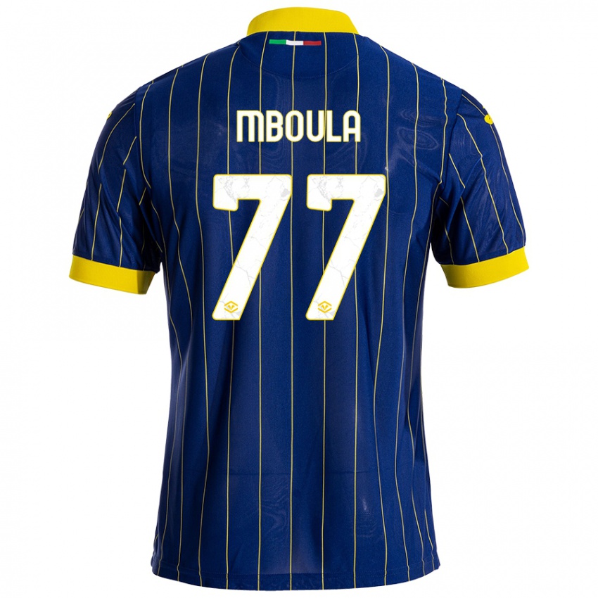 Niño Camiseta Jordi Mboula #77 Azul Amarillo 1ª Equipación 2024/25 La Camisa Chile