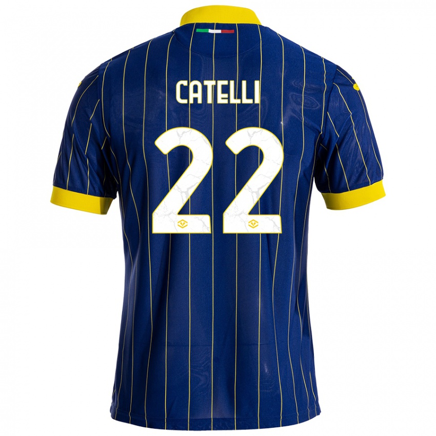 Niño Camiseta Anna Catelli #22 Azul Amarillo 1ª Equipación 2024/25 La Camisa Chile