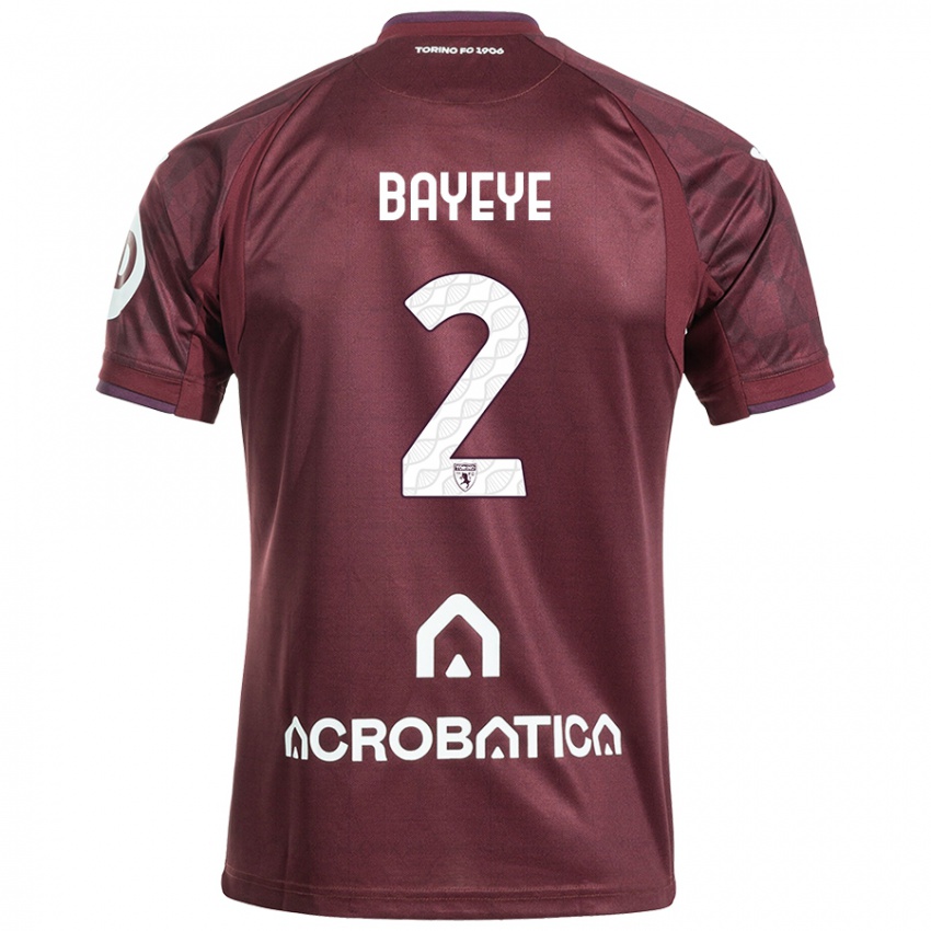 Niño Camiseta Brian Bayeye #2 Granate Blanco 1ª Equipación 2024/25 La Camisa Chile