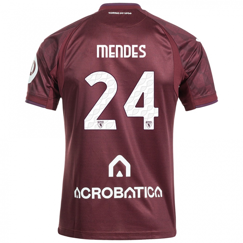 Niño Camiseta Rodrigo Mendes #24 Granate Blanco 1ª Equipación 2024/25 La Camisa Chile