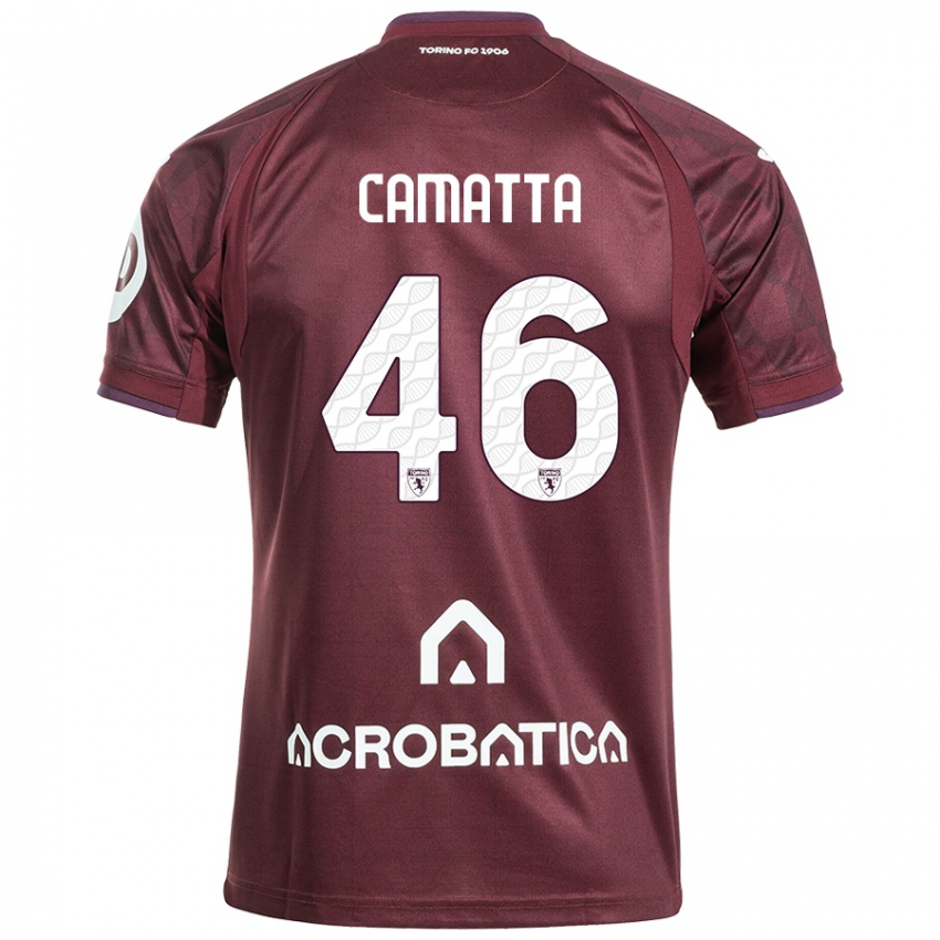 Niño Camiseta Alessandro Camatta #46 Granate Blanco 1ª Equipación 2024/25 La Camisa Chile