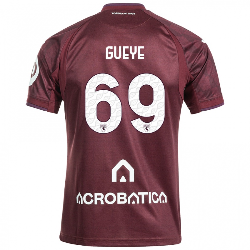 Niño Camiseta Ousmane Gueye #69 Granate Blanco 1ª Equipación 2024/25 La Camisa Chile