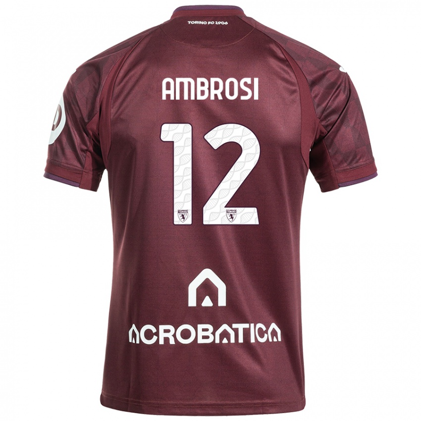 Niño Camiseta Martina Ambrosi #12 Granate Blanco 1ª Equipación 2024/25 La Camisa Chile