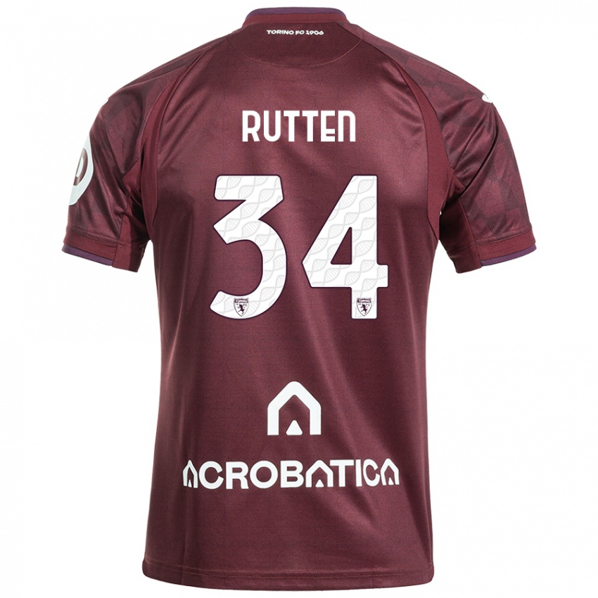 Niño Camiseta Jill Rutten #34 Granate Blanco 1ª Equipación 2024/25 La Camisa Chile