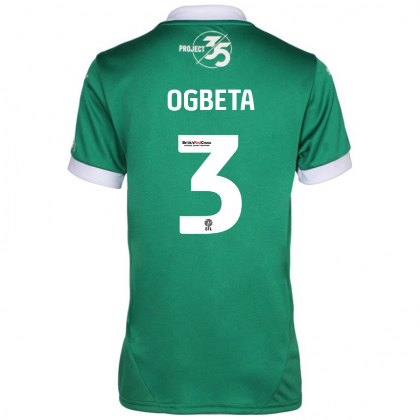 Niño Camiseta Nathanael Ogbeta #3 Verde Blanco 1ª Equipación 2024/25 La Camisa Chile