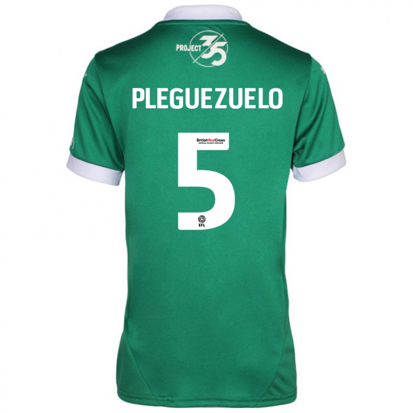 Niño Camiseta Julio Pleguezuelo #5 Verde Blanco 1ª Equipación 2024/25 La Camisa Chile