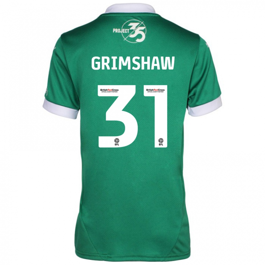 Niño Camiseta Daniel Grimshaw #31 Verde Blanco 1ª Equipación 2024/25 La Camisa Chile