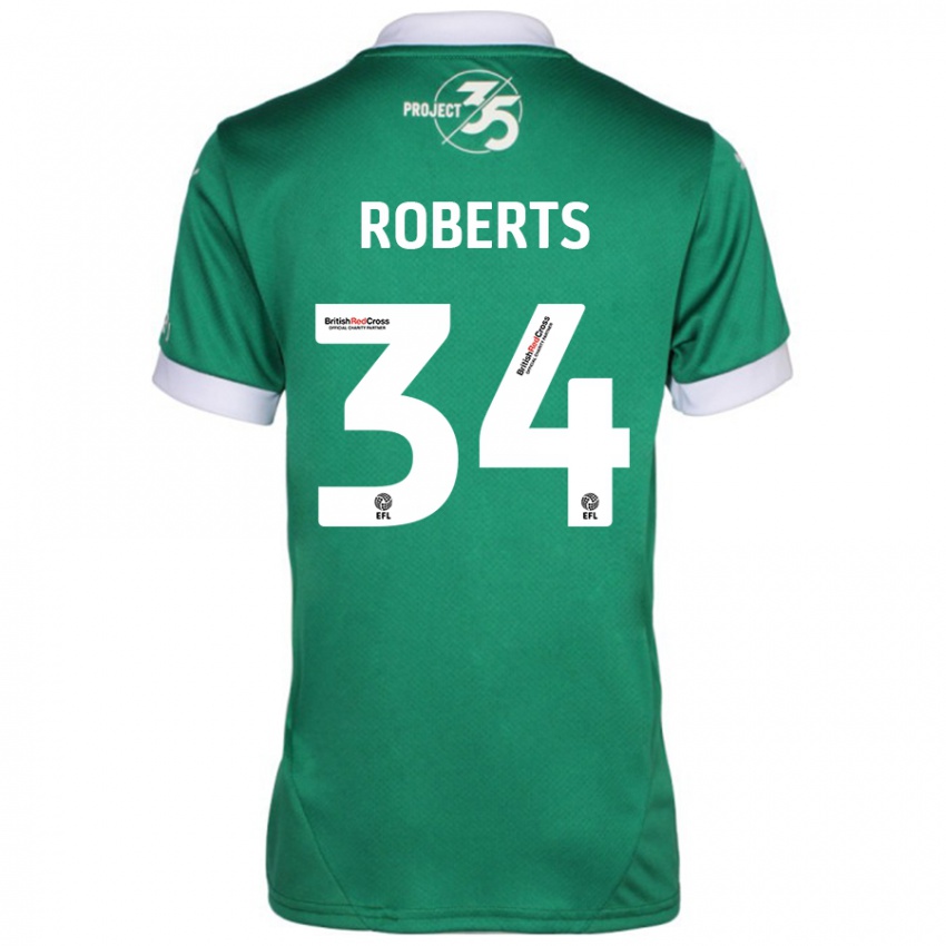 Niño Camiseta Caleb Roberts #34 Verde Blanco 1ª Equipación 2024/25 La Camisa Chile