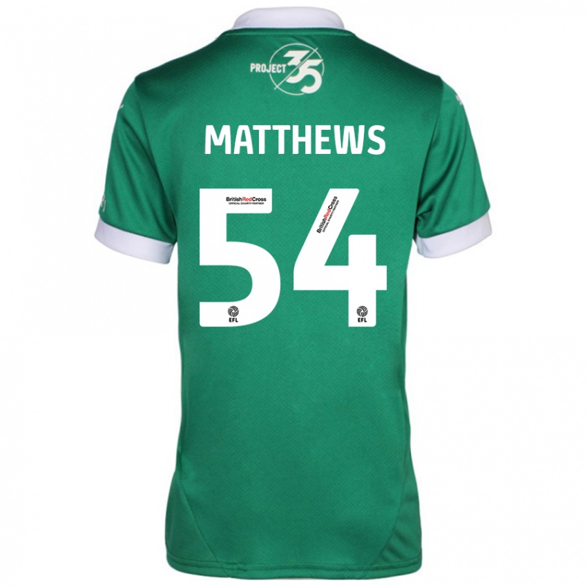 Niño Camiseta Jack Matthews #54 Verde Blanco 1ª Equipación 2024/25 La Camisa Chile