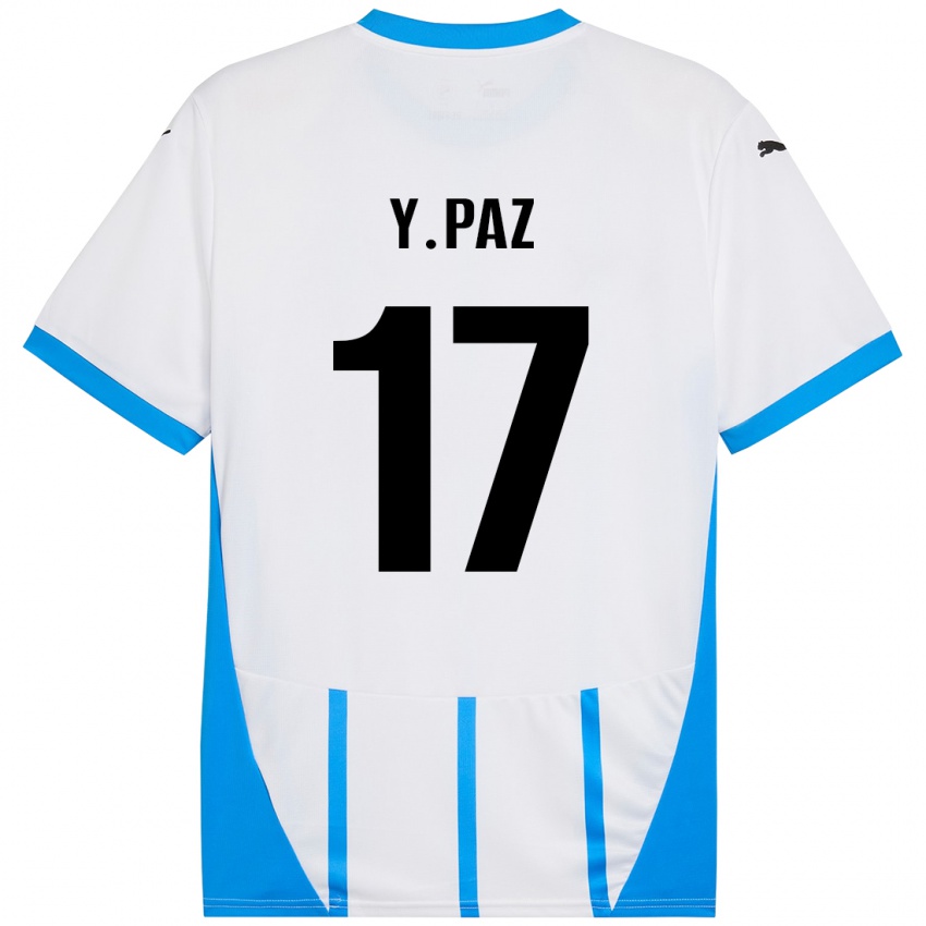 Niño Camiseta Yeferson Paz #17 Blanco Azul 2ª Equipación 2024/25 La Camisa Chile