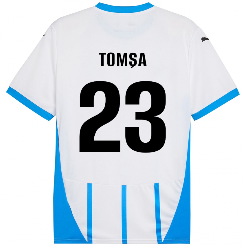 Niño Camiseta Troy Tomșa #23 Blanco Azul 2ª Equipación 2024/25 La Camisa Chile