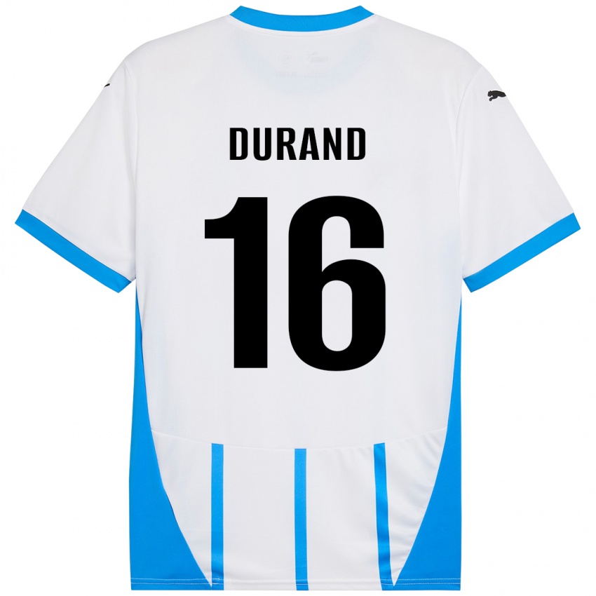 Niño Camiseta Solène Durand #16 Blanco Azul 2ª Equipación 2024/25 La Camisa Chile