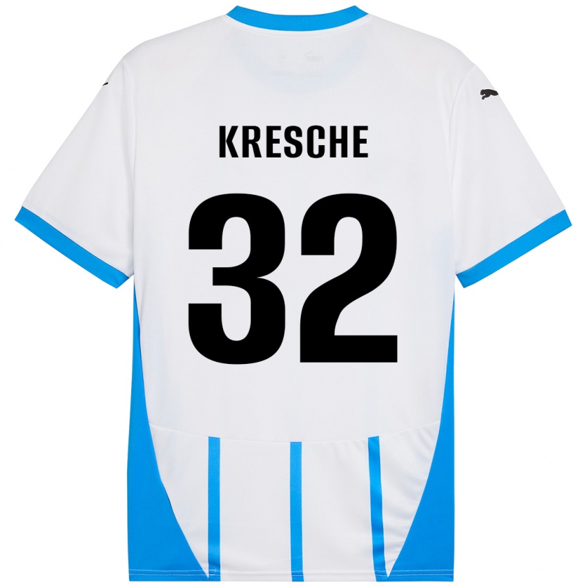 Niño Camiseta Isabella Kresche #32 Blanco Azul 2ª Equipación 2024/25 La Camisa Chile