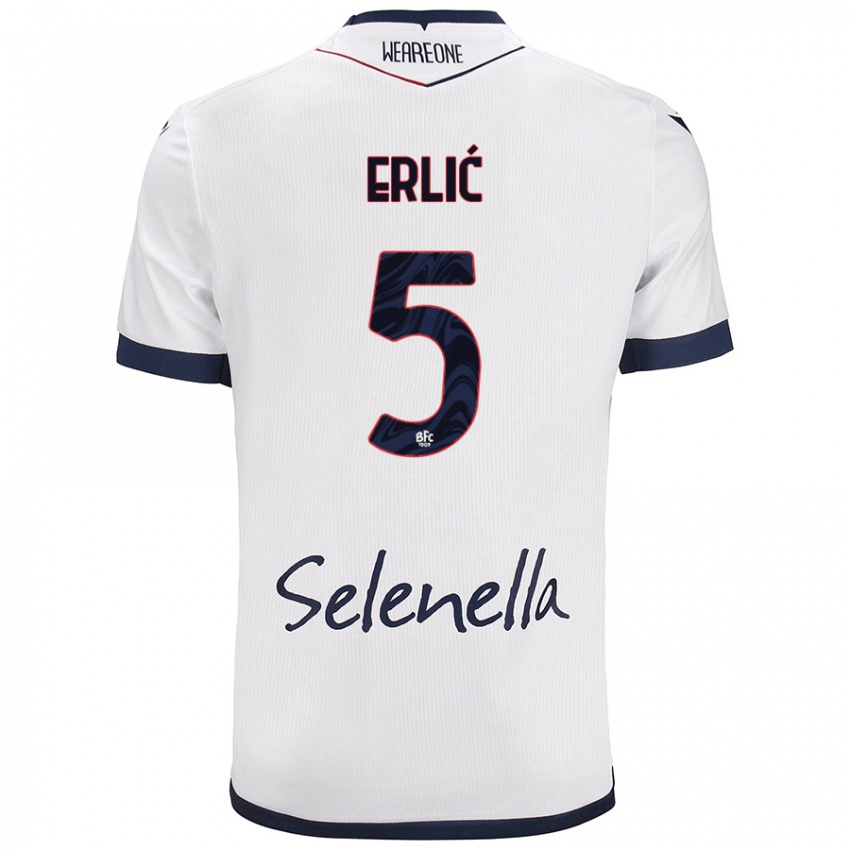 Niño Camiseta Martin Erlić #5 Blanco Azul Real 2ª Equipación 2024/25 La Camisa Chile