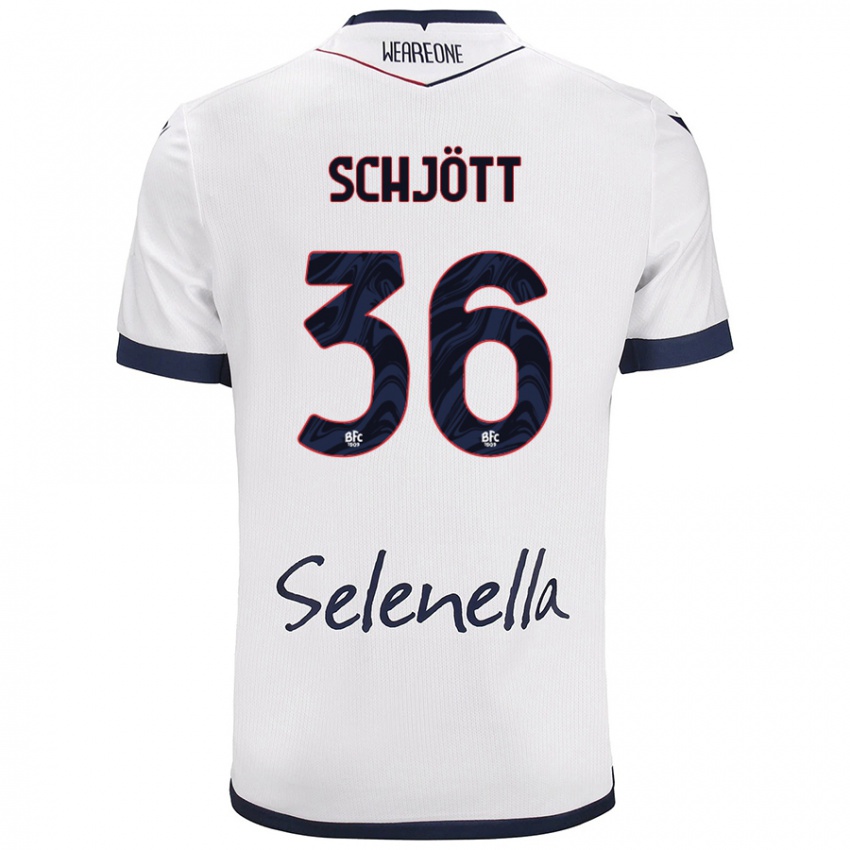 Niño Camiseta Gustav Schjött #36 Blanco Azul Real 2ª Equipación 2024/25 La Camisa Chile