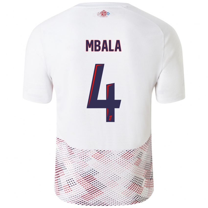 Niño Camiseta Olivia Mbala #4 Blanco Azul Real 2ª Equipación 2024/25 La Camisa Chile