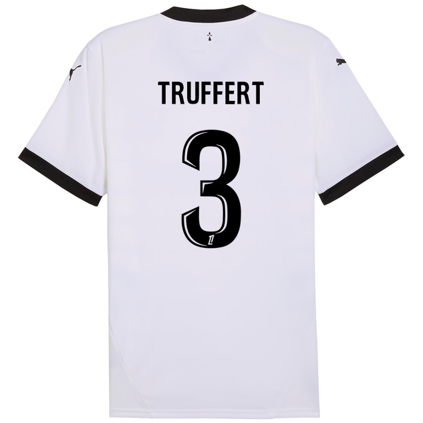 Niño Camiseta Adrien Truffert #3 Blanco Negro 2ª Equipación 2024/25 La Camisa Chile