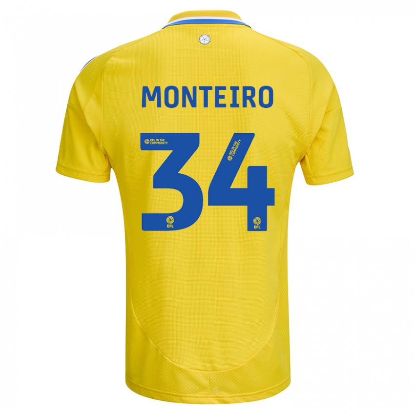 Niño Camiseta Diogo Monteiro #34 Amarillo Azul 2ª Equipación 2024/25 La Camisa Chile