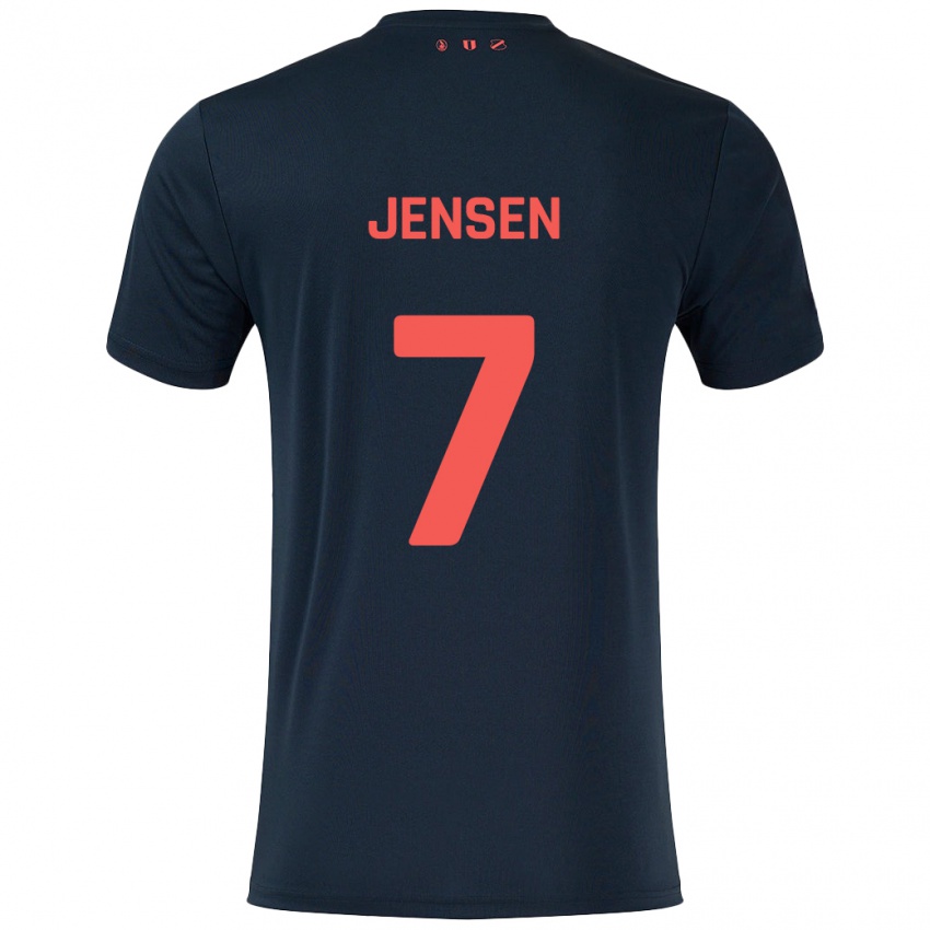 Niño Camiseta Victor Jensen #7 Negro Rojo 2ª Equipación 2024/25 La Camisa Chile