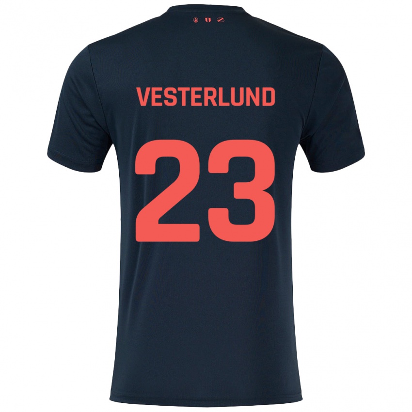 Niño Camiseta Niklas Vesterlund #23 Negro Rojo 2ª Equipación 2024/25 La Camisa Chile