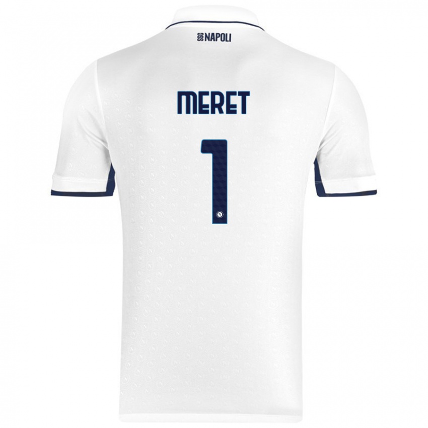 Niño Camiseta Alex Meret #1 Blanco Azul Real 2ª Equipación 2024/25 La Camisa Chile