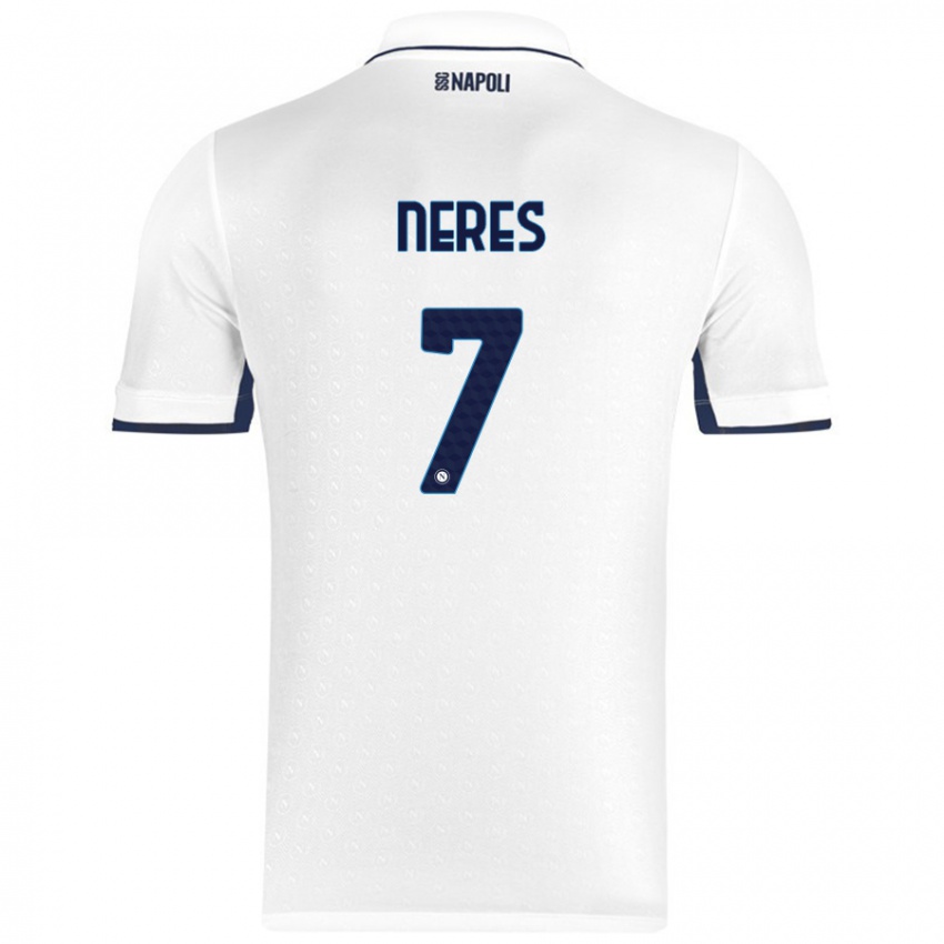 Niño Camiseta David Neres #7 Blanco Azul Real 2ª Equipación 2024/25 La Camisa Chile