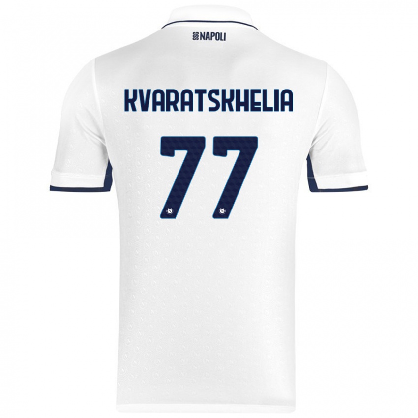 Niño Camiseta Khvicha Kvaratskhelia #77 Blanco Azul Real 2ª Equipación 2024/25 La Camisa Chile