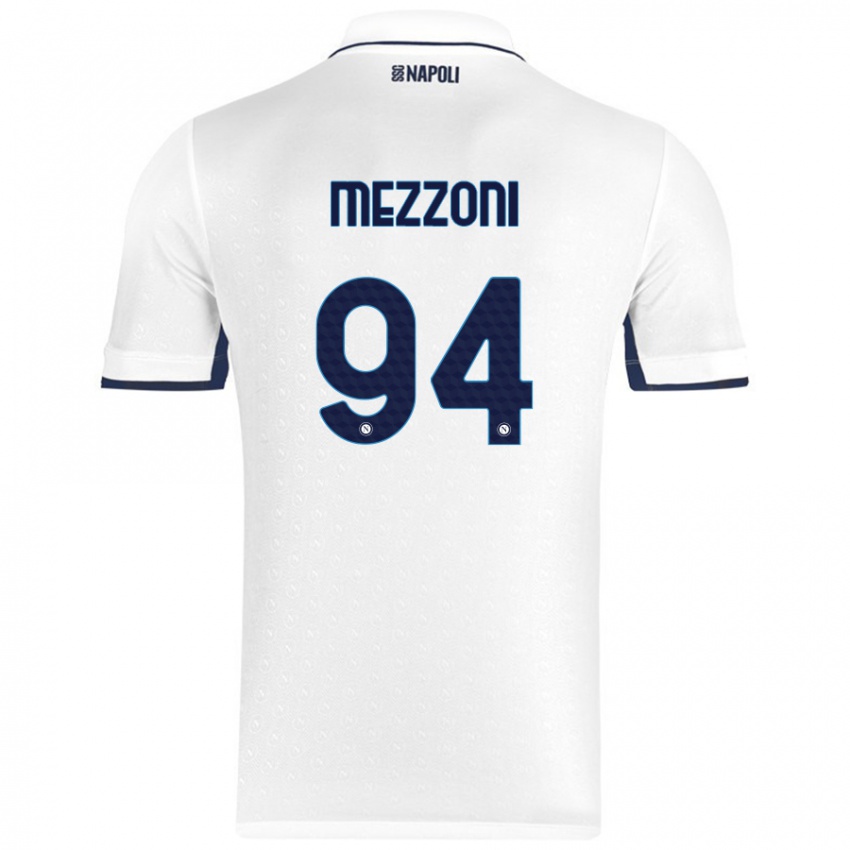 Niño Camiseta Francesco Mezzoni #94 Blanco Azul Real 2ª Equipación 2024/25 La Camisa Chile