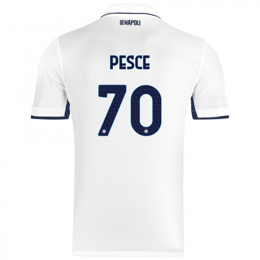 Niño Camiseta Antonio Pesce #70 Blanco Azul Real 2ª Equipación 2024/25 La Camisa Chile