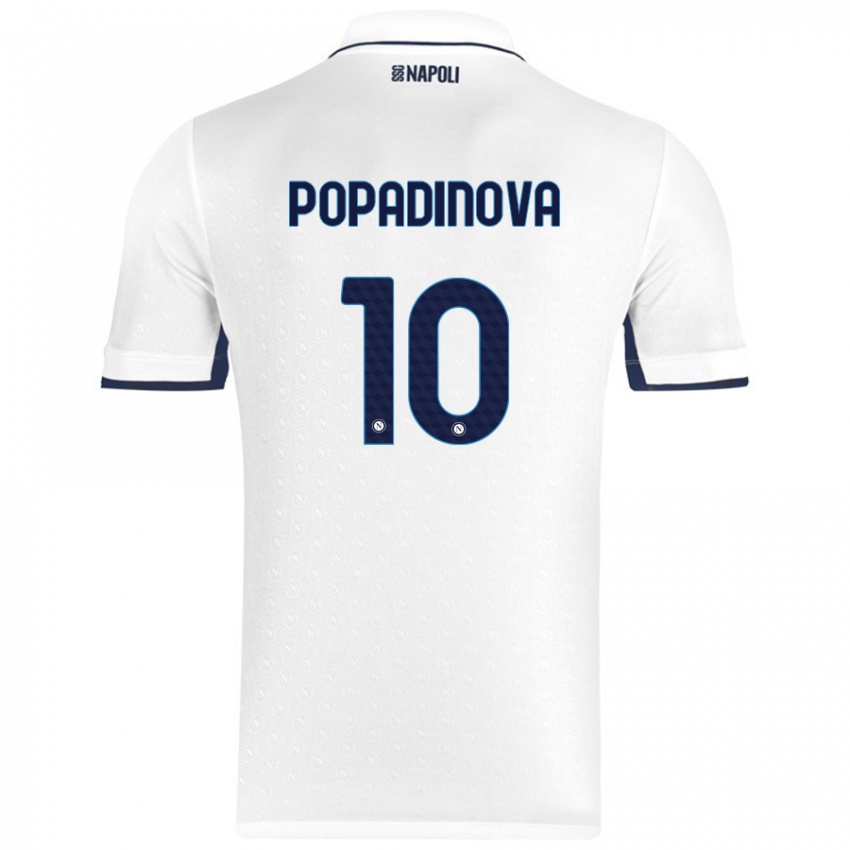 Niño Camiseta Evdokiya Popadinova #10 Blanco Azul Real 2ª Equipación 2024/25 La Camisa Chile