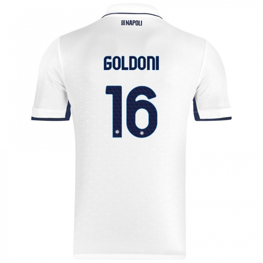 Niño Camiseta Eleonora Goldoni #16 Blanco Azul Real 2ª Equipación 2024/25 La Camisa Chile