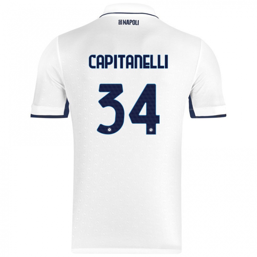 Niño Camiseta Ilaria Capitanelli #34 Blanco Azul Real 2ª Equipación 2024/25 La Camisa Chile