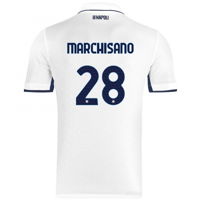 Niño Camiseta Matteo Marchisano #28 Blanco Azul Real 2ª Equipación 2024/25 La Camisa Chile