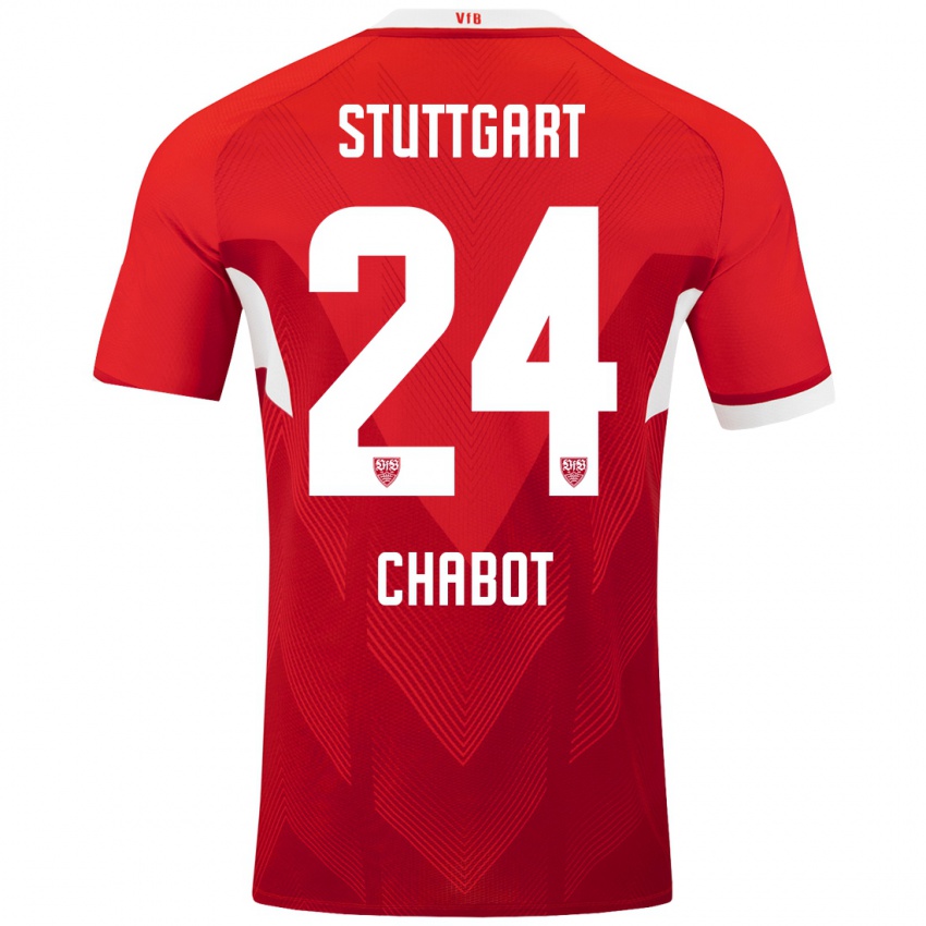 Niño Camiseta Jeff Chabot #24 Rojo Blanco 2ª Equipación 2024/25 La Camisa Chile