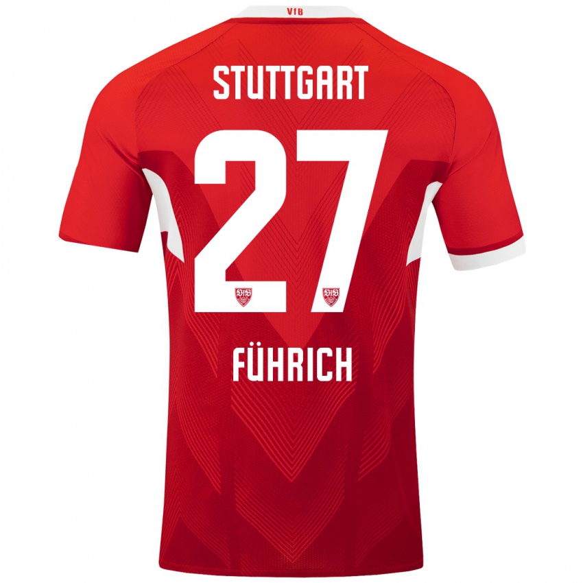 Niño Camiseta Chris Führich #27 Rojo Blanco 2ª Equipación 2024/25 La Camisa Chile