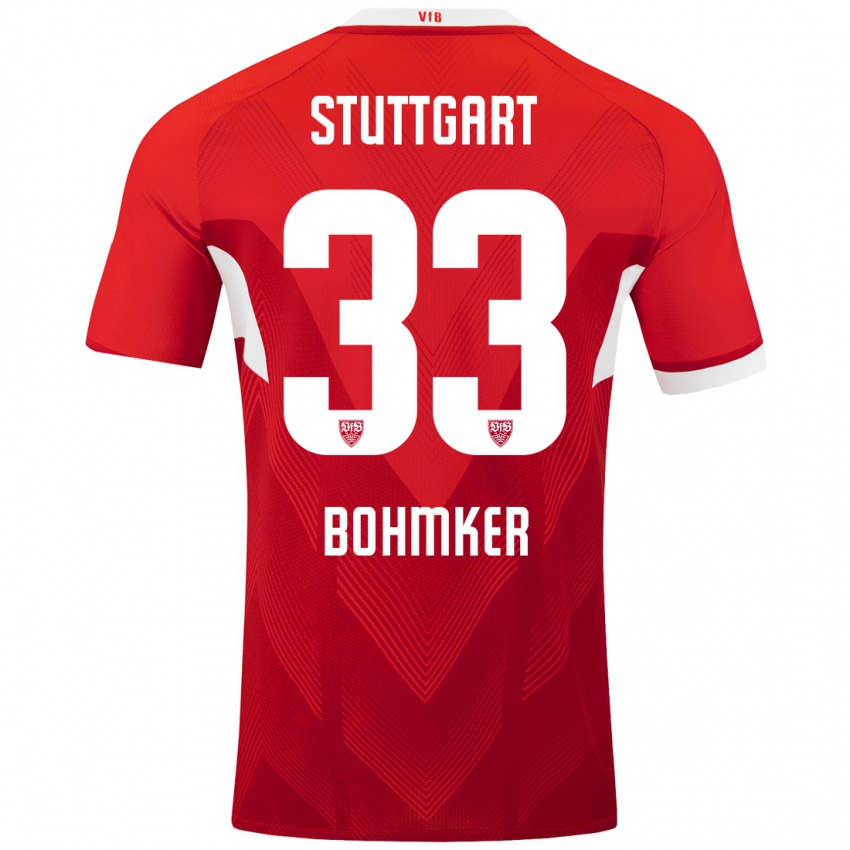 Niño Camiseta Finn Böhmker #33 Rojo Blanco 2ª Equipación 2024/25 La Camisa Chile