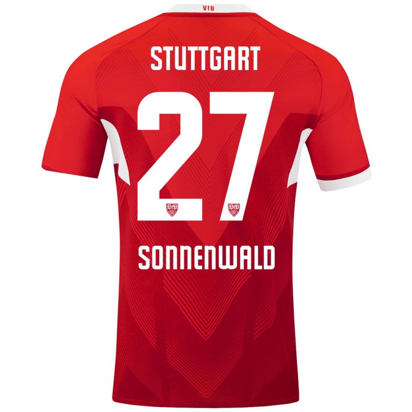 Niño Camiseta Lukas Sonnenwald #27 Rojo Blanco 2ª Equipación 2024/25 La Camisa Chile