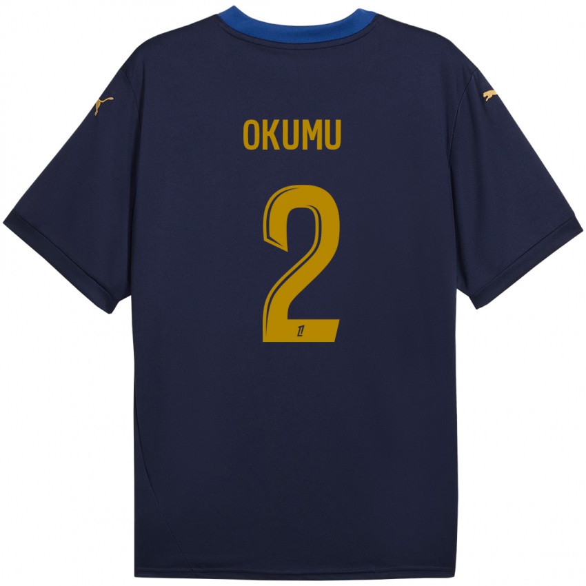 Niño Camiseta Joseph Okumu #2 Azul Marino Dorado 2ª Equipación 2024/25 La Camisa Chile