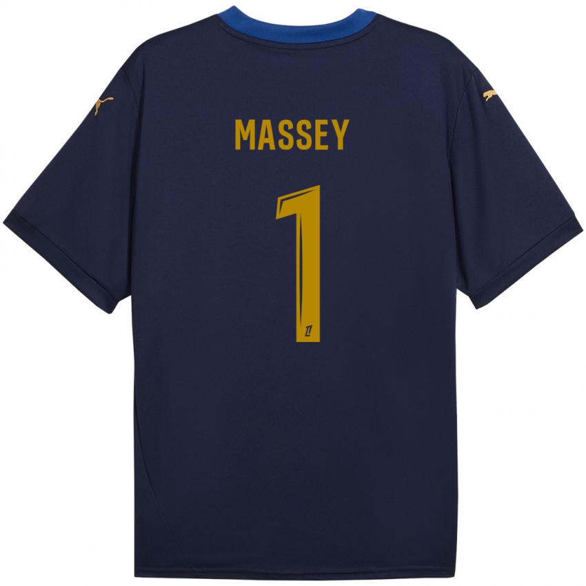 Niño Camiseta Kayza Massey #1 Azul Marino Dorado 2ª Equipación 2024/25 La Camisa Chile