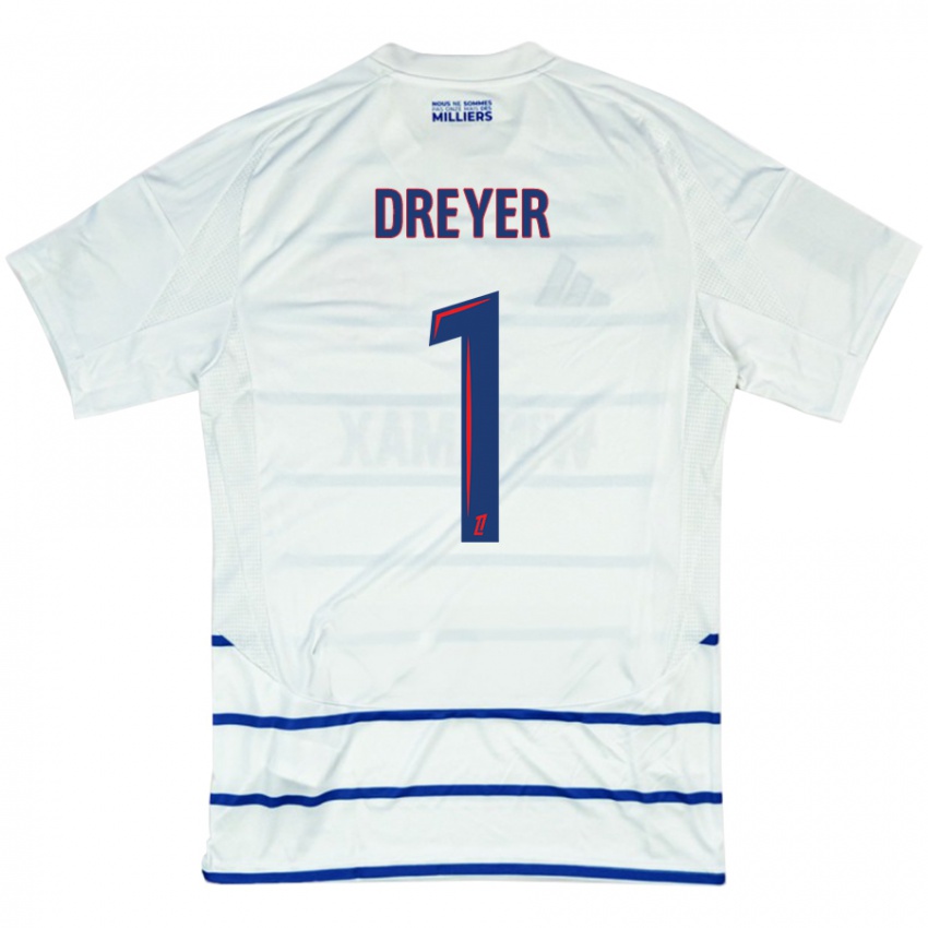 Niño Camiseta Matthieu Dreyer #1 Blanco Azul 2ª Equipación 2024/25 La Camisa Chile