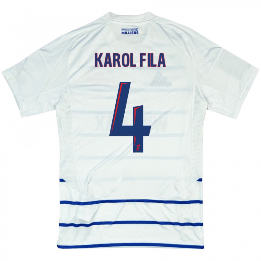 Niño Camiseta Karol Fila #4 Blanco Azul 2ª Equipación 2024/25 La Camisa Chile