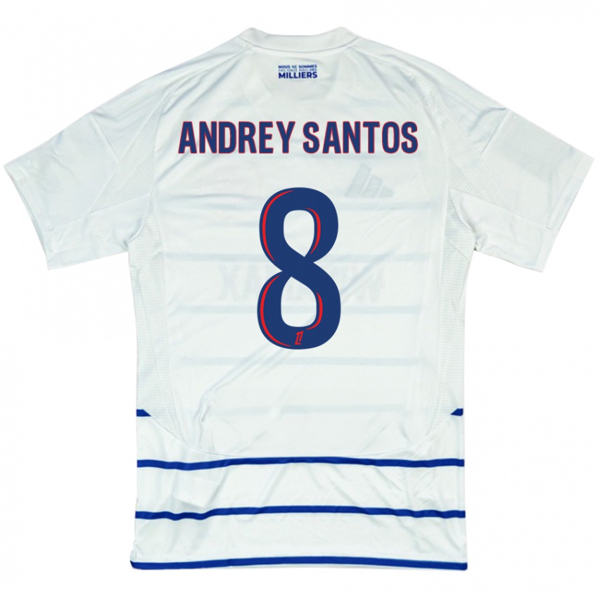 Niño Camiseta Andrey Santos #8 Blanco Azul 2ª Equipación 2024/25 La Camisa Chile